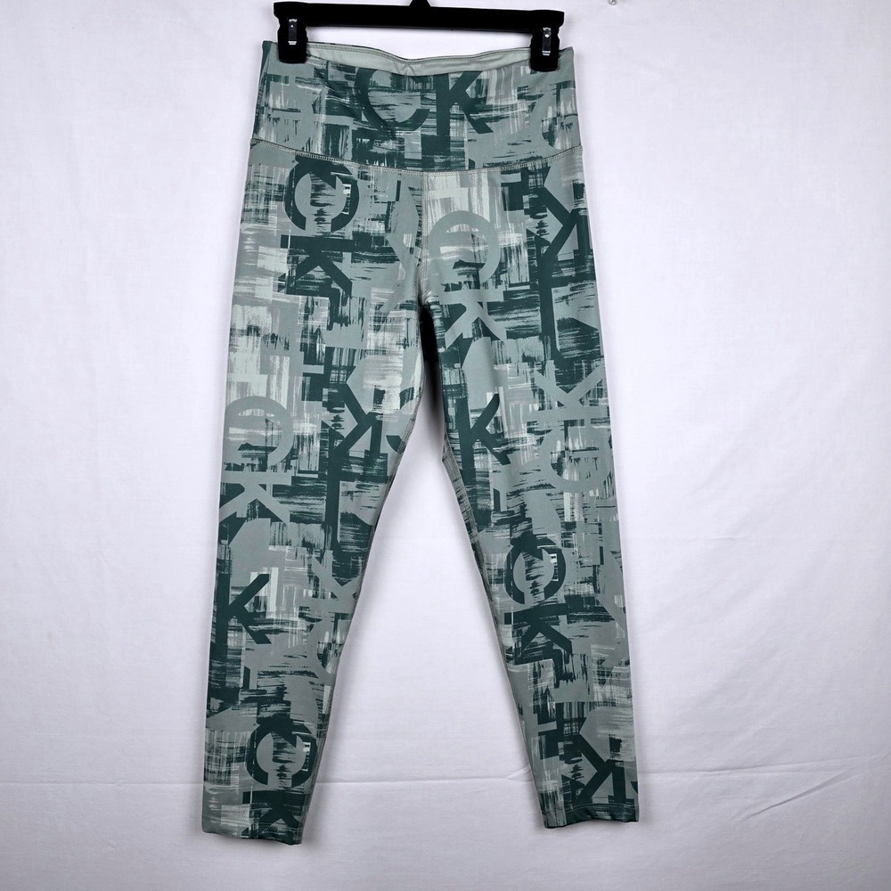 Calvin Klein Performance Womens Sage Green Abstract Logo Leggings Size M Stretch